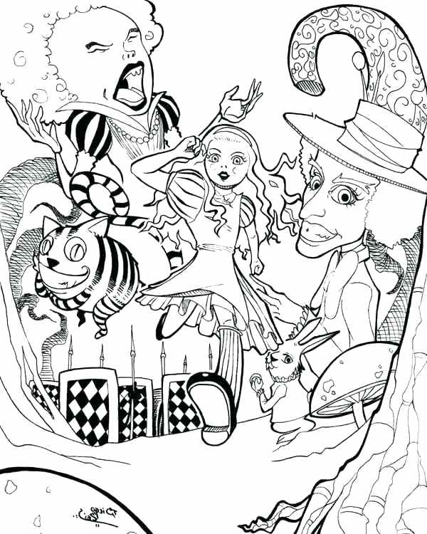600x750 Alice In Wonderland Coloring Pages In Wonderland Coloring Pages