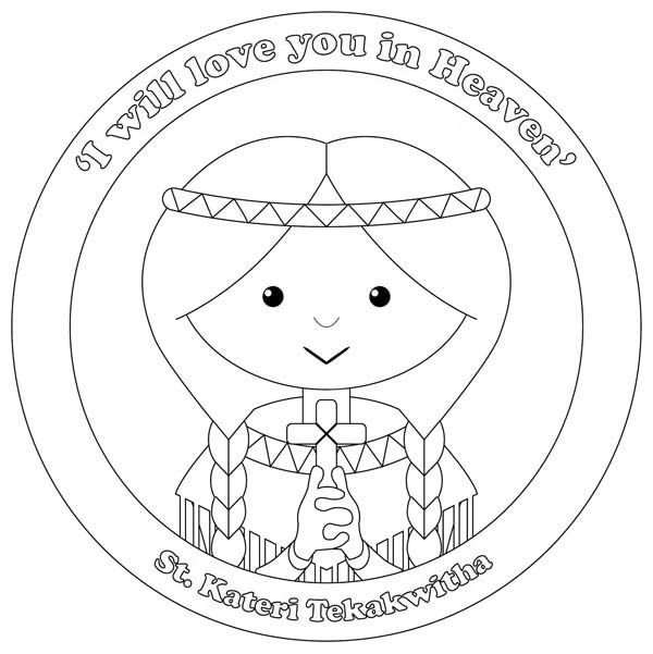 600x601 St Kateri Tekakwitha All Saints Day Coloring Page