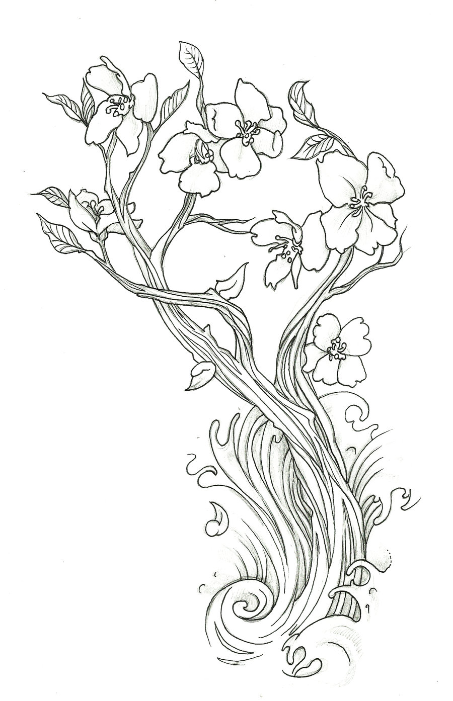 900x1394 Cherry Blossom Tree Outline