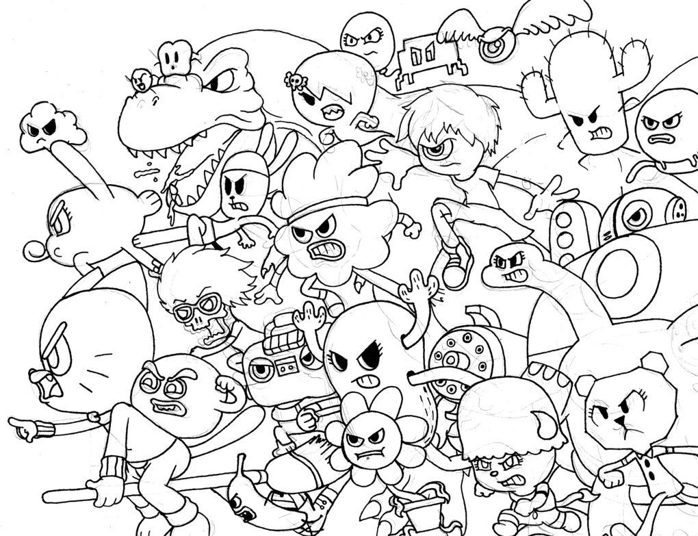 1020x783 All Characters From Amazing World Of Gumball Coloring Pages Food
