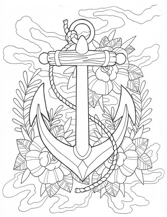570x738 Anchor Tattoo Coloring Page Digital Download Stained Glass