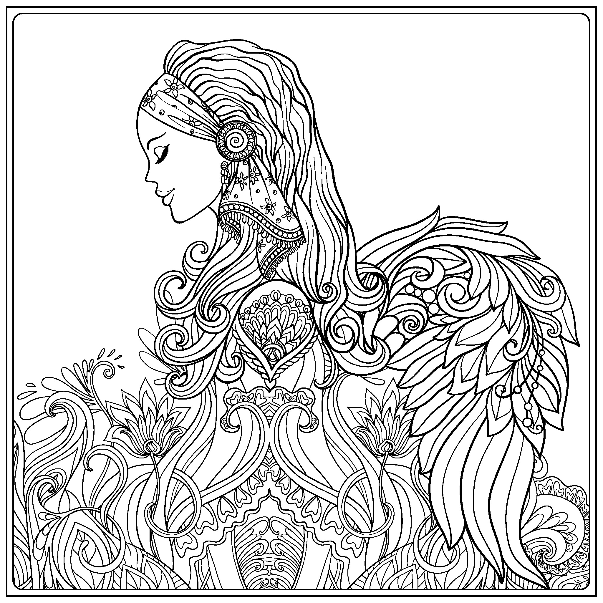 2048x2048 Beautiful Angel Coloring Page Coloring Pages Angel