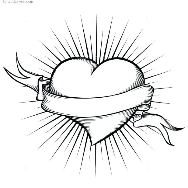 618x618 Heart With Wings Coloring Pages Heart With Ribbon Drawings