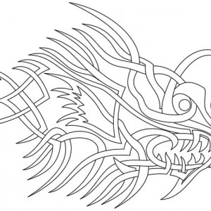 300x300 Tribal Tattoo Coloring Sheets Pages Fishing Deep Sea Fish Angler