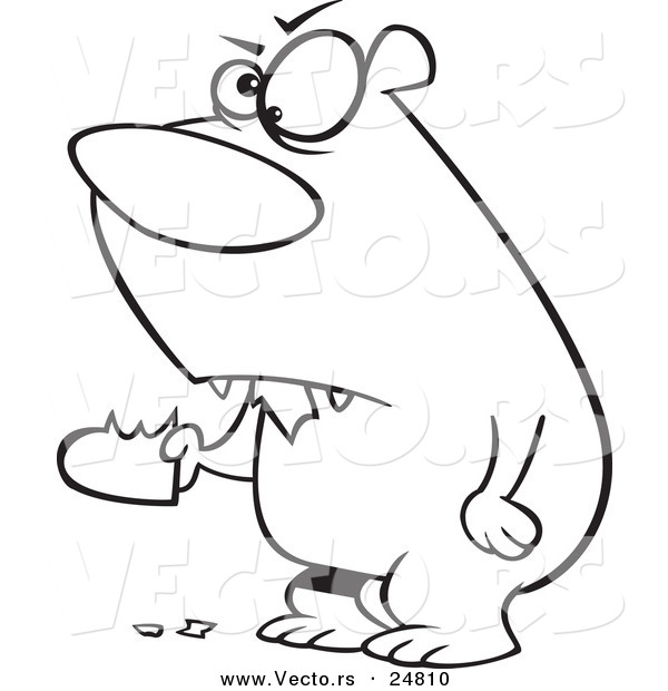 600x620 Vector Of Cartoon Blacknd White Outlinengry Bear Eating