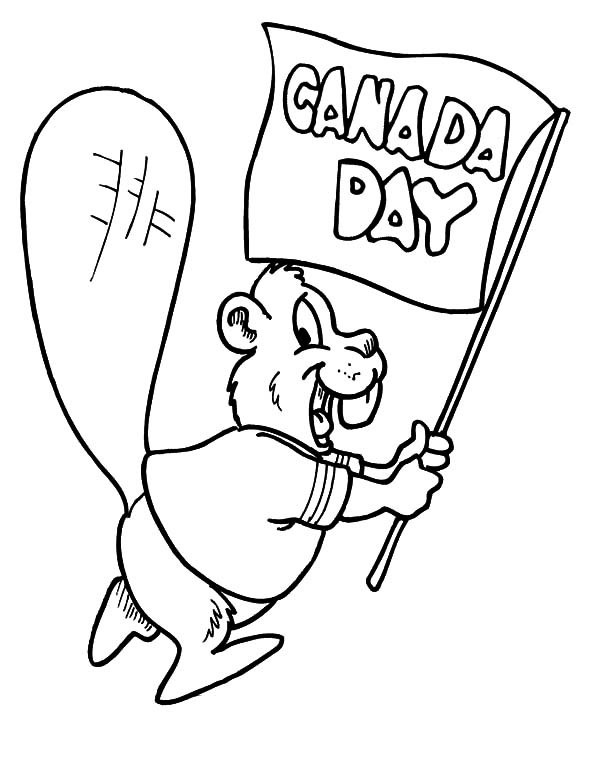 600x776 Cheerful National Beaver Waving Canada Day Banner Coloring Pages