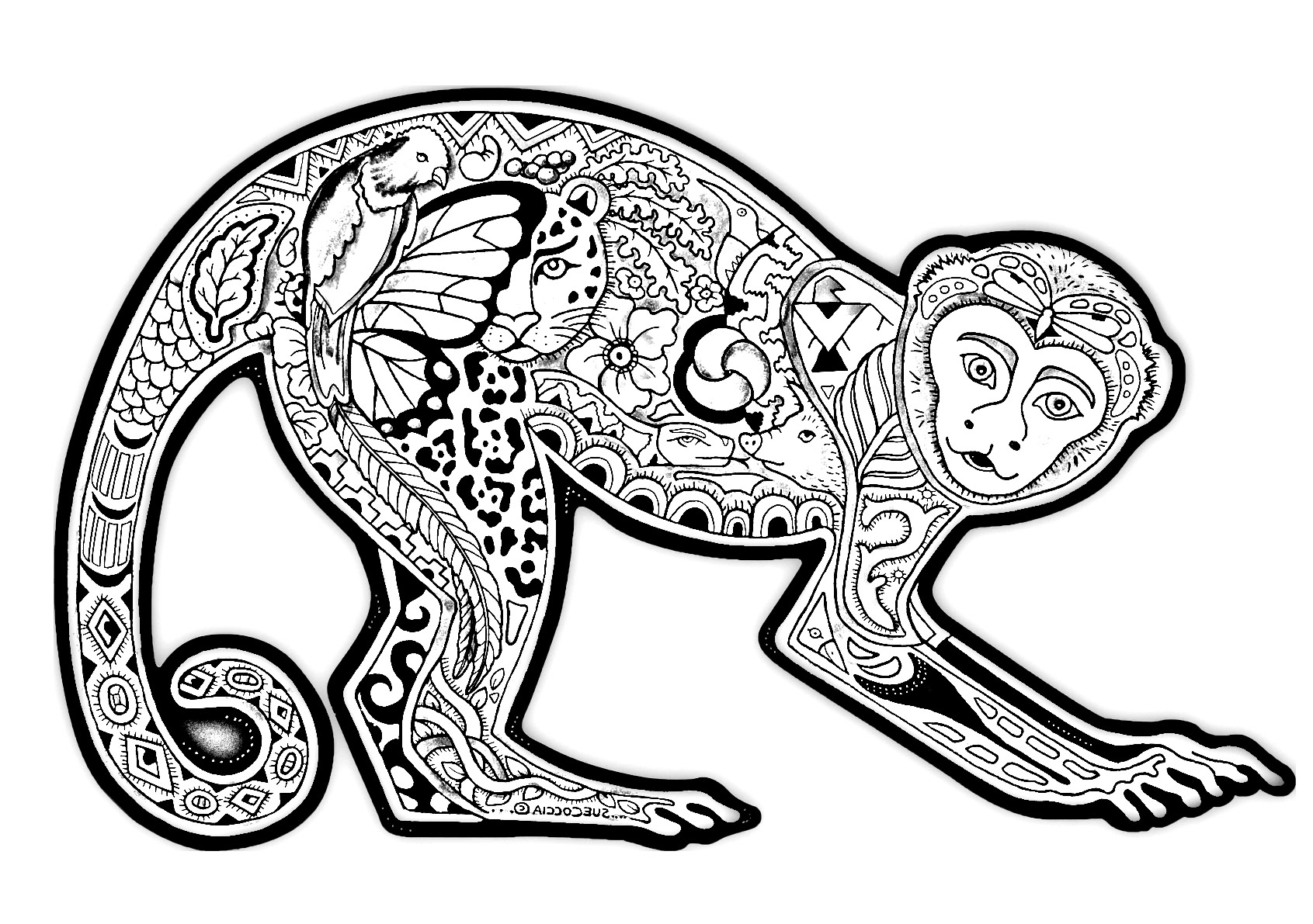 1691x1191 Awesome Free Coloring Page Coloring Difficult Monkey A Coloring