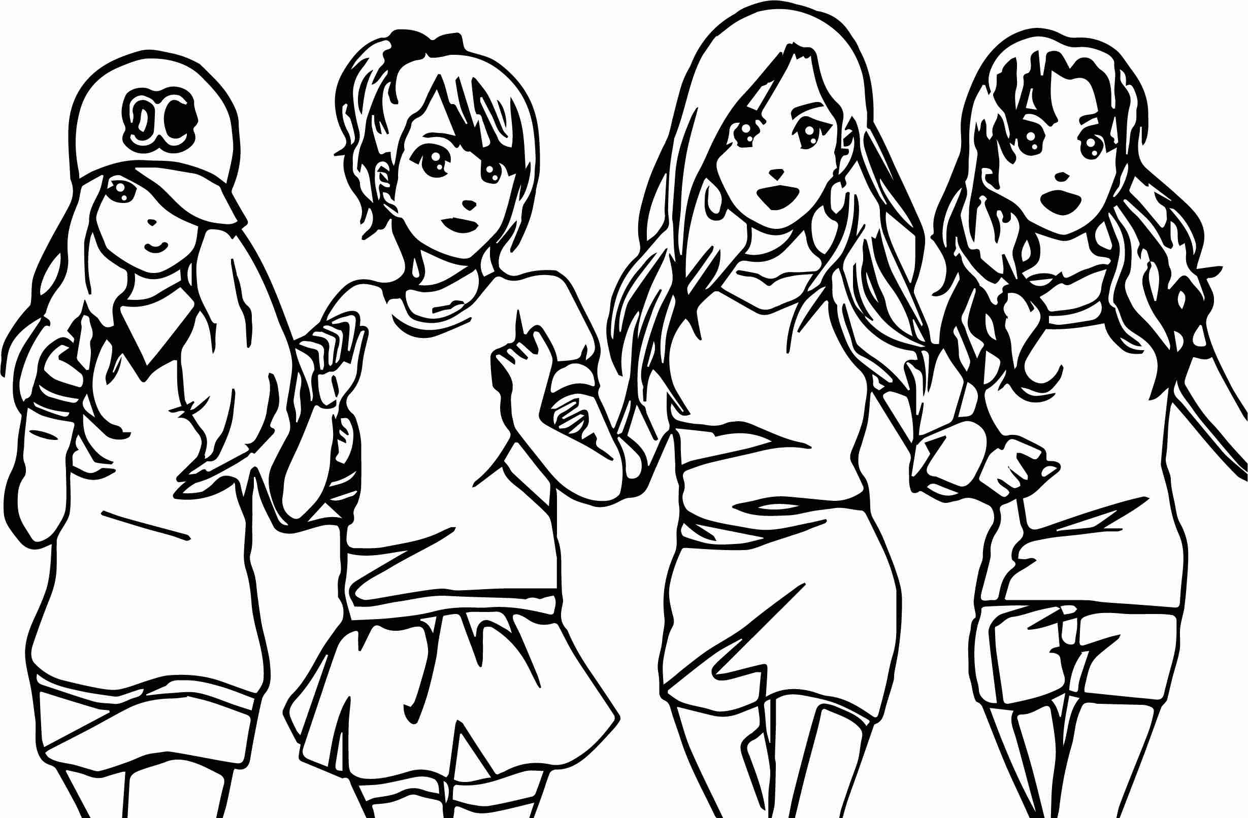 2458x1612 Four Anime Best Friends Forever Coloring Page Wecoloringpage Fair