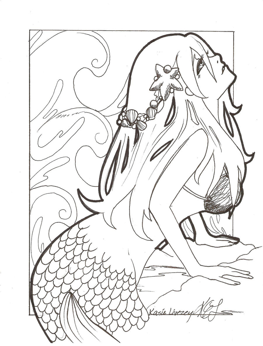 900x1183 Adult Mermaid Coloring Page