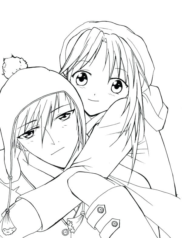 600x784 Anime Couples Coloring Pages Romantic Couple Anime Coloring Page