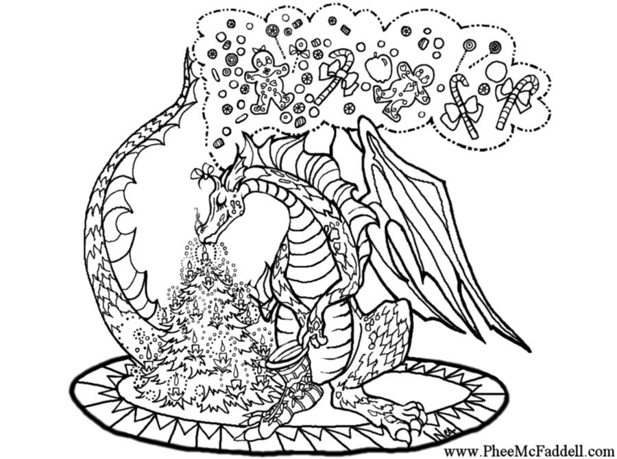 900x670 Dragon Coloring Pages For Christmas