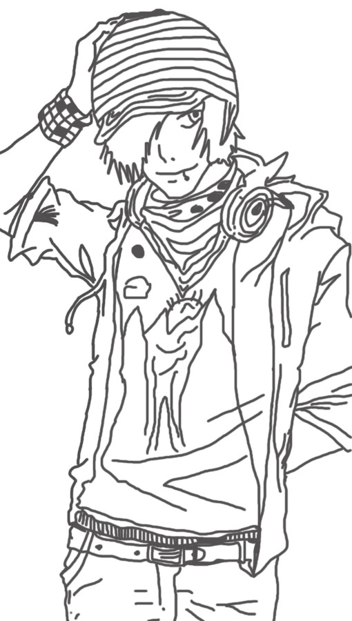 510x900 Sketch Anime Glasses Guy Coloring Pages, Anime Guy Coloring Pages