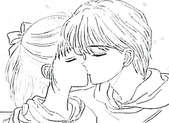 580x420 Anime Couple Coloring Pages Emo Kiss