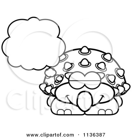 450x470 Cartoon Clipart Of An Outlined Dreaming Ankylosaurus Dinosaur