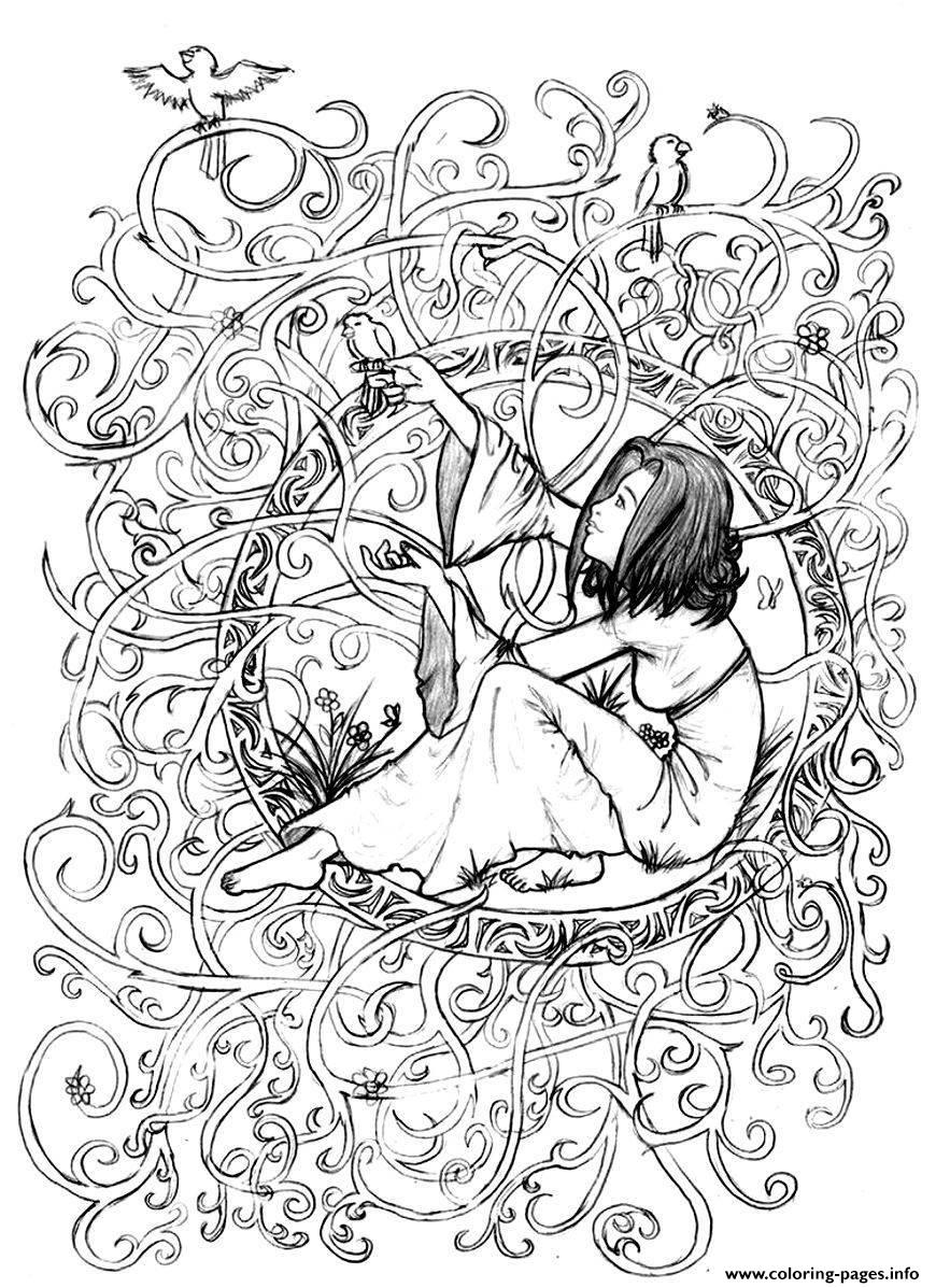 870x1197 Adult Zen Anti Stress To Print Princess In Leaves And Branches