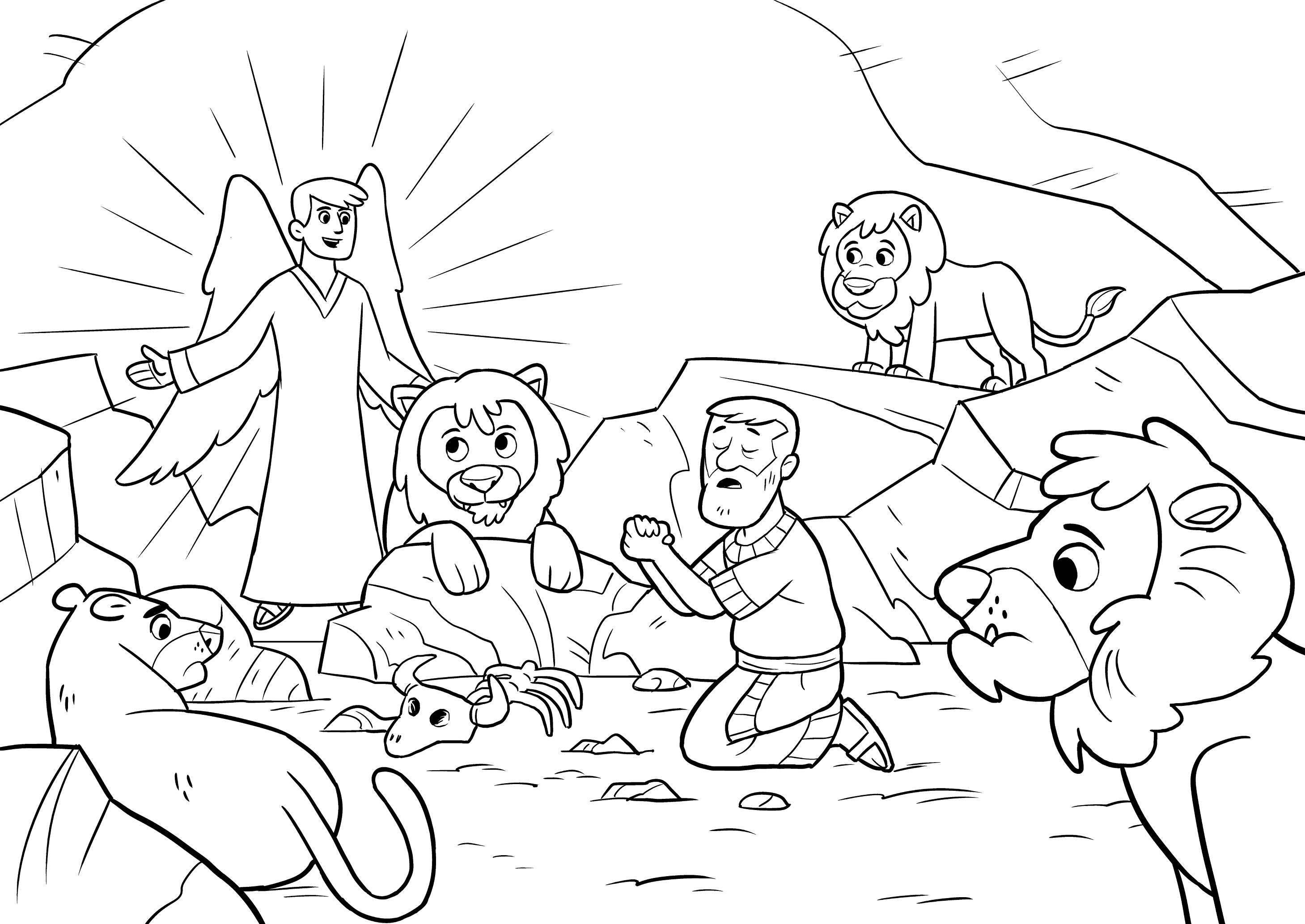 2918x2067 Shrewd Daniel And The Lions Den For Kids Wonderful Coloring Page