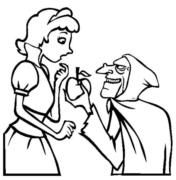 600x612 The Witch Give Snow An Apple White Coloring Page Color Luna