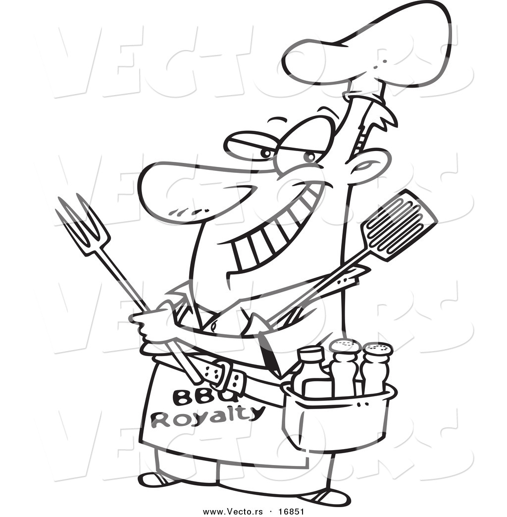 1024x1044 Vector Of A Cartoon Man Wearing A Bbq Royalty Apron