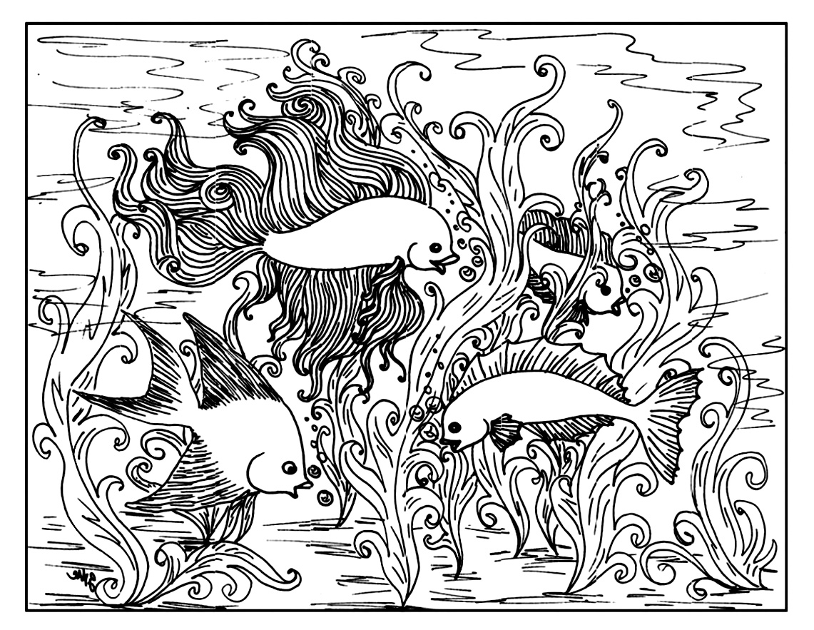 1141x883 Free Coloring Page Coloring For Adult Adult Coloring Of Fish