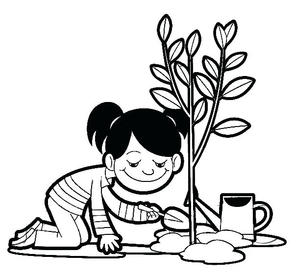 600x569 Plant Coloring Pages A Girl Planting A Tree On Arbor Day Coloring