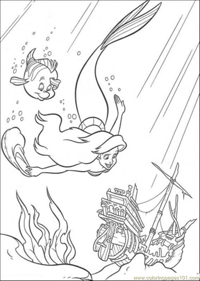 650x912 Ariel And Flounder Are Swimming Together Coloring Page