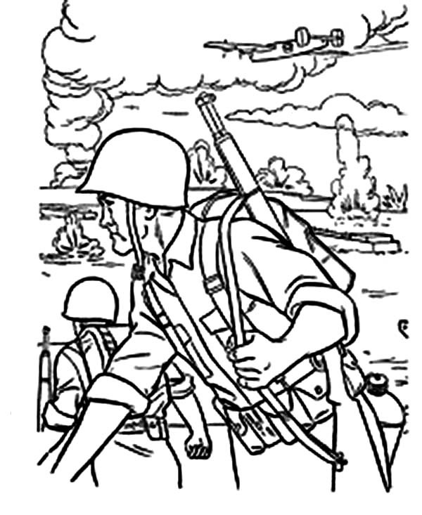 600x733 Soldier In The Battle Field In Armed Forces Day Coloring Page
