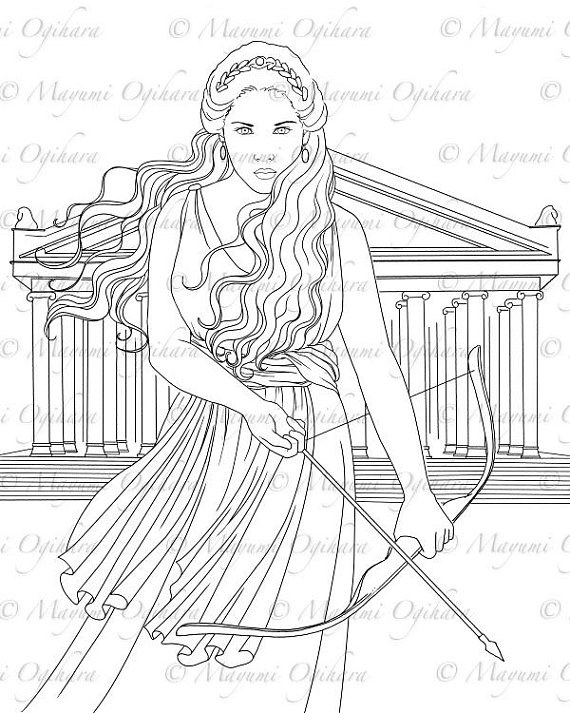 570x713 Artemis Digital Stamp Colouring Page Printable Instant