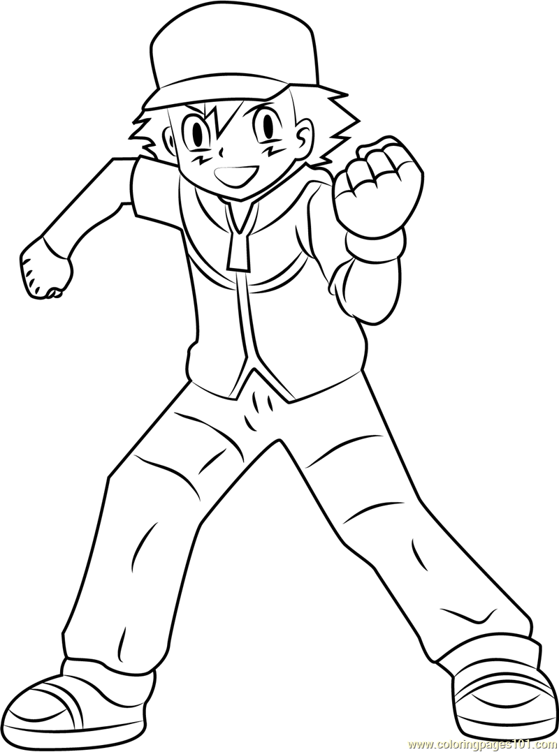 800x1077 Ash Ketchum Pokemon Character Coloring Page