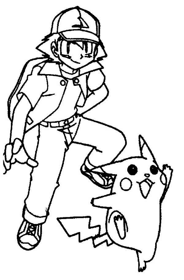 600x910 Pikachu And Ash In Ready Position Coloring Page