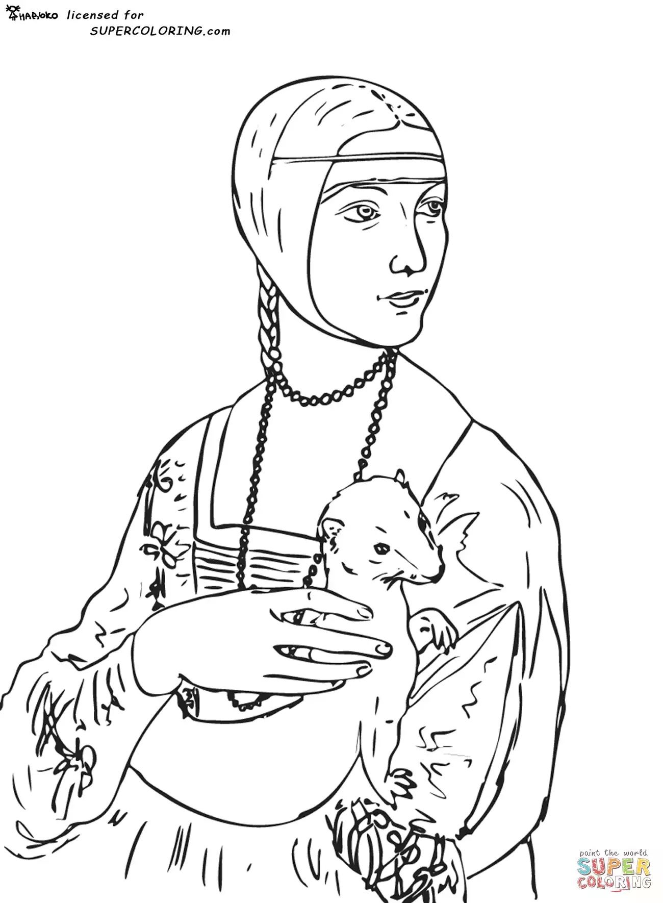 1300x1770 Free Coloring Page Coloring Leonard De Vinci Lady With An Ermine