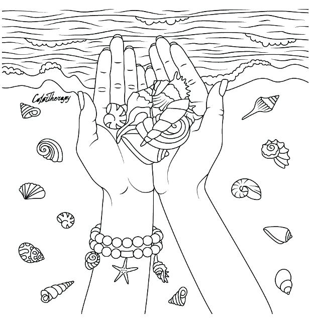 615x635 Coloring Pages App Hands With Seashells Coloring Page Color