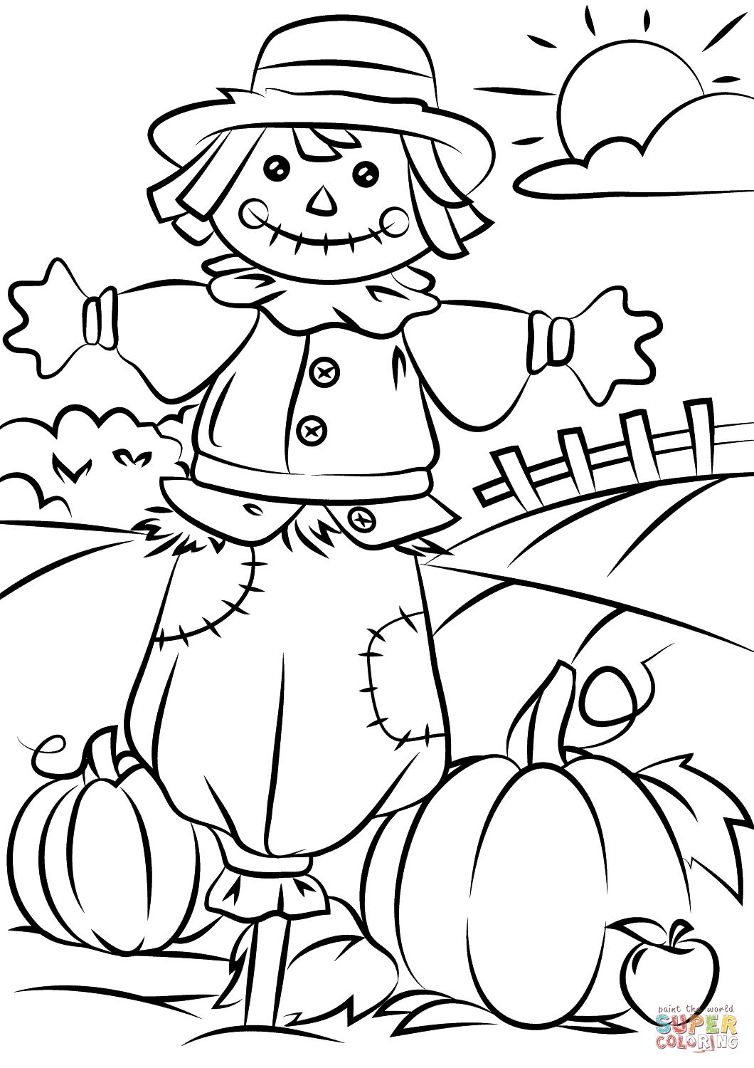 1060x1500 Trend Scarecrow Coloring Pages Autumn Scene With Page Free