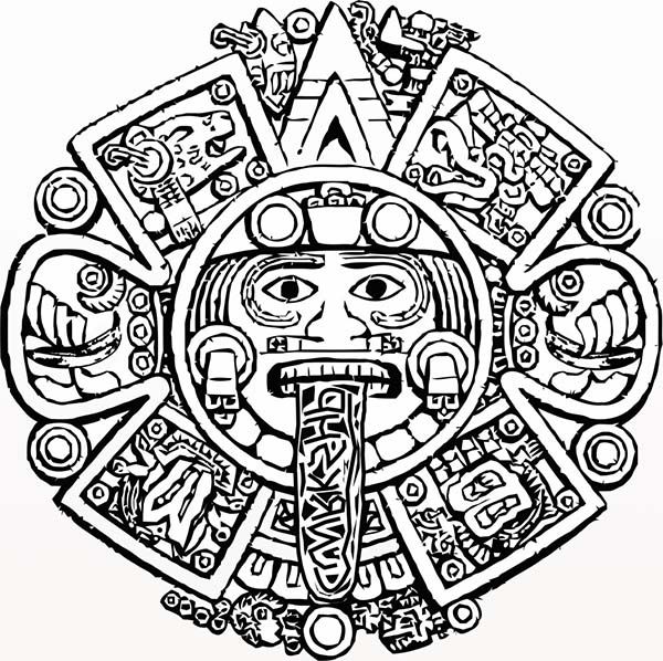 600x598 Aztec Calendar Stone Coloring Pages
