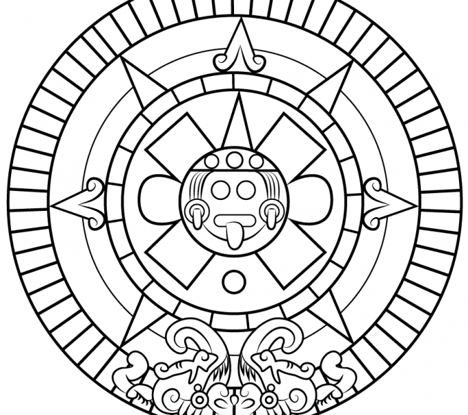 678x600 Aztec Sun Coloring Pages Aztec Sun Stone For Kids Kids Coloring