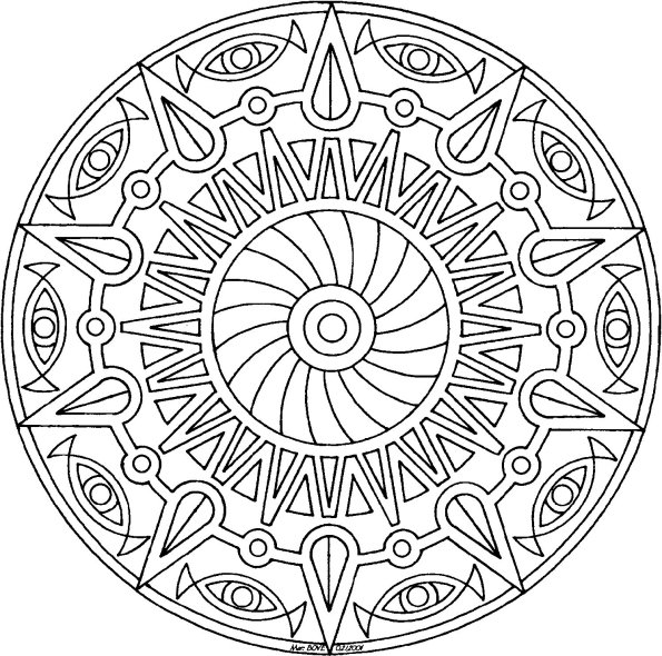 595x590 Aztec Sun Mandala Coloring Pages