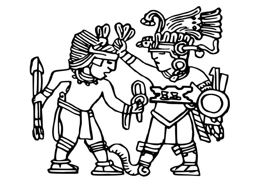 875x620 Coloring Page Aztec Murals