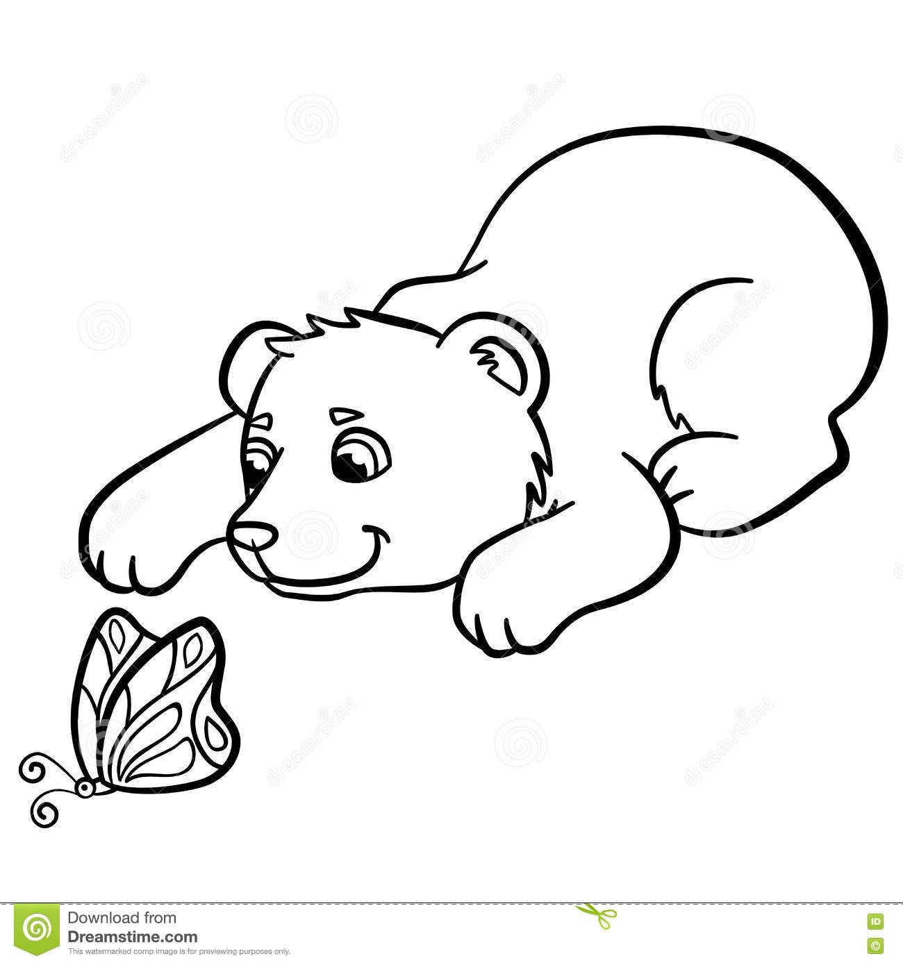 1300x1390 Coloring Pages Wild Animals Little Cute Baby Bear Looks Butterfly