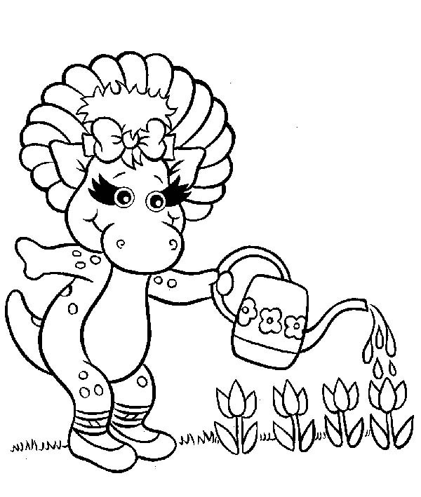 600x709 Barney Friend Baby Bop Watering Flower Coloring Pages Best Place