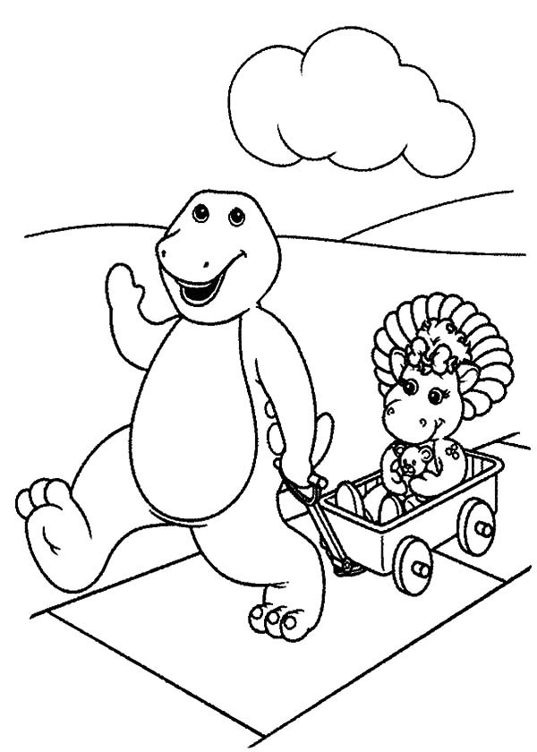 600x840 Barney Pulling Baby Bop On A Cart Coloring Pages Best Place To Color