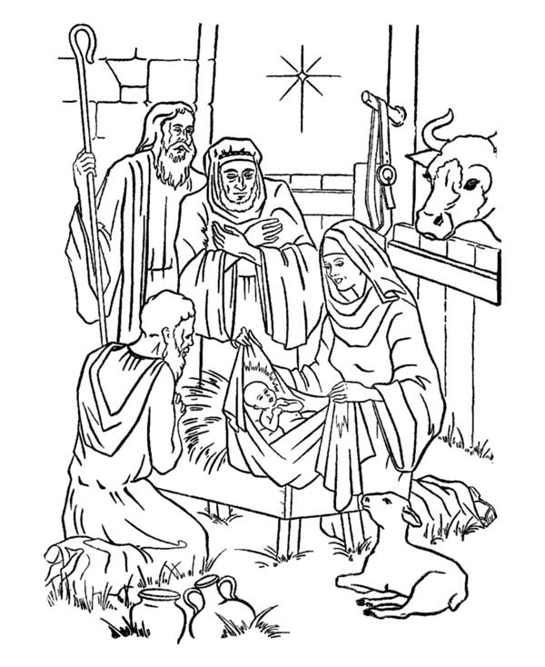 600x734 Nativity Of Jesus And Star Of Bethlehem Coloring Page Color Luna