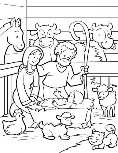 386x500 Coloring Pages Baby Jesus Manger Scene