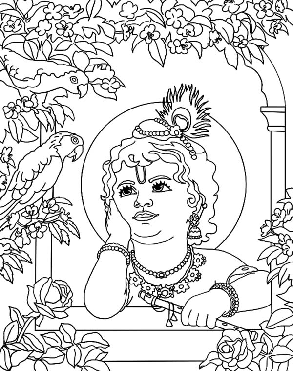 600x759 Shri Krishna Janmashtami Hear Bird Singing Coloring Pages