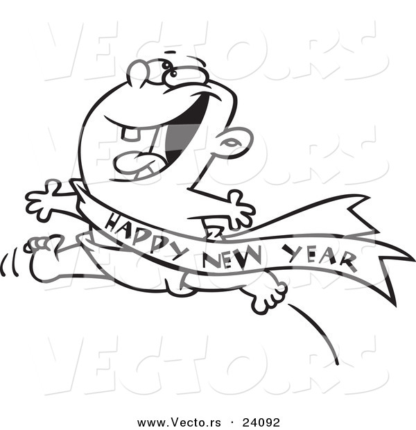 600x620 Vector Of A Cartoon Excited Baby Running With A Happy New Year