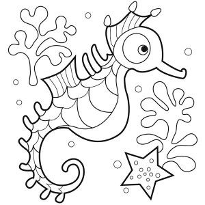 300x300 Seahorse, Sweet Seahorse With A Big Rounded Eyes Coloring Page