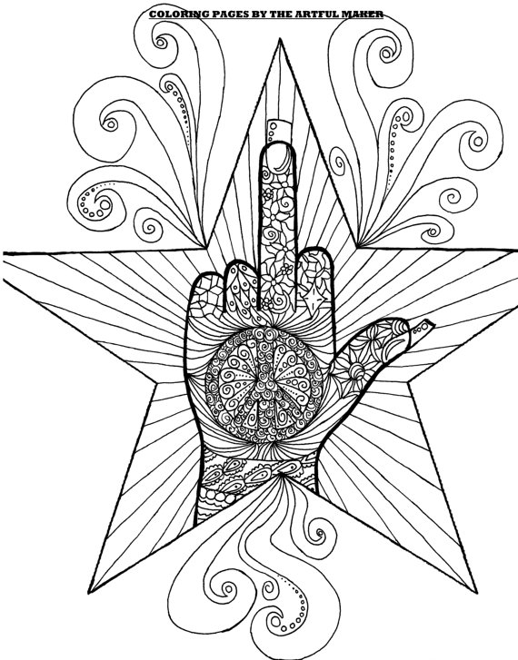 570x727 Middle Finger Adult Coloring Page