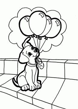 260x362 Puppy With Balloons Coloring Page For Kids, Animal Coloring Pages