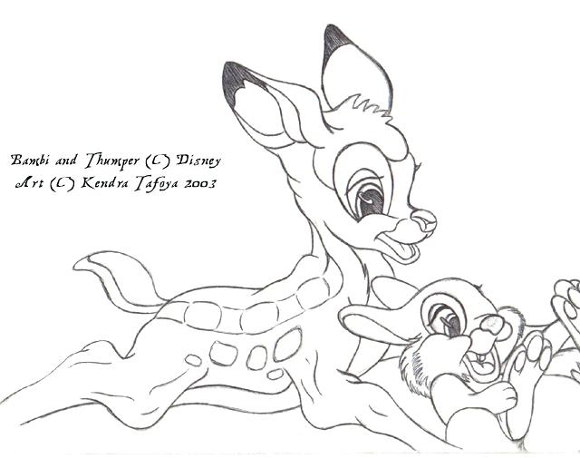 640x505 Bambi Thumper Coloring Pages Drawn Pencil And In Color
