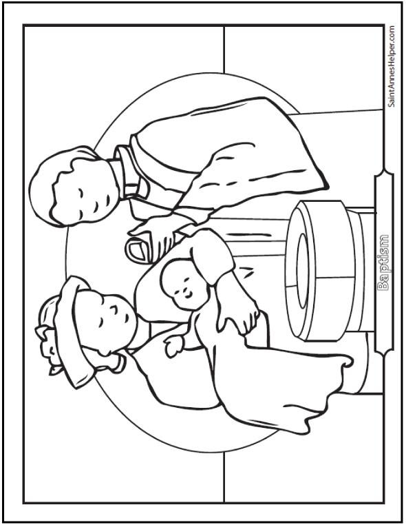 590x762 Baptism Coloring Sheet Baby At The Font