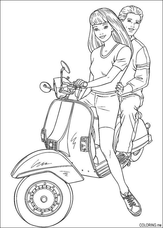 567x794 Coloring Page Barbie And Ken On Scooter