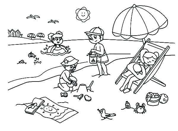 600x442 Beach Coloring Pages Summer Beach Coloring Page Free Large Images